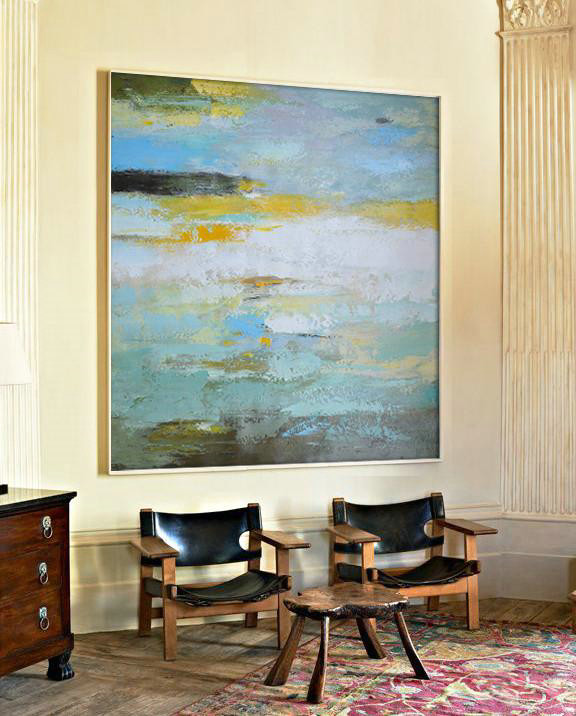 Huge Abstract Painting On Canvas,Oversized Contemporary Art,Xl Large Canvas Art,White,Green,Yellow.etc